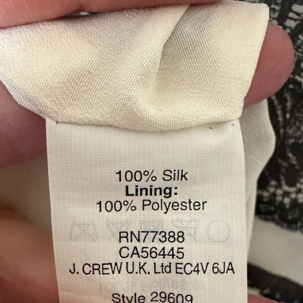 J Crew Collection silk Jules dress black and white Trompe L'oeil Lace print